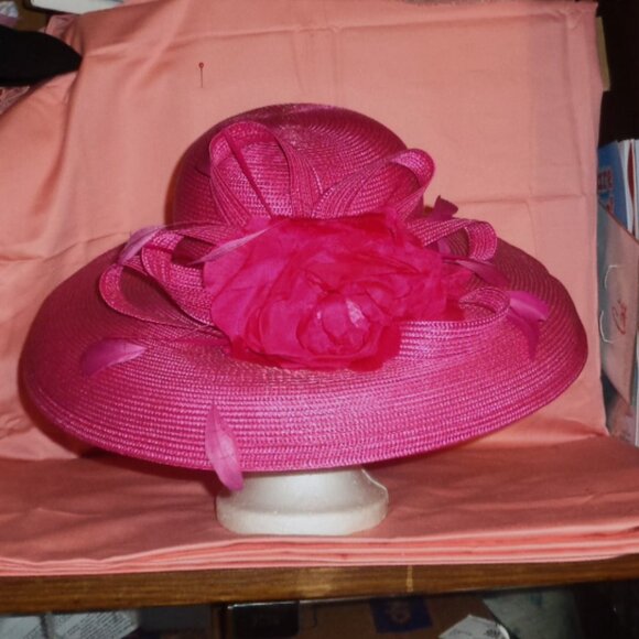 NEW GORGEOUS PINK PRESTON AND YORK WIDE BRIM DRESS HAT-SIZE 7 MEDIUM-RARE - Picture 3 of 5